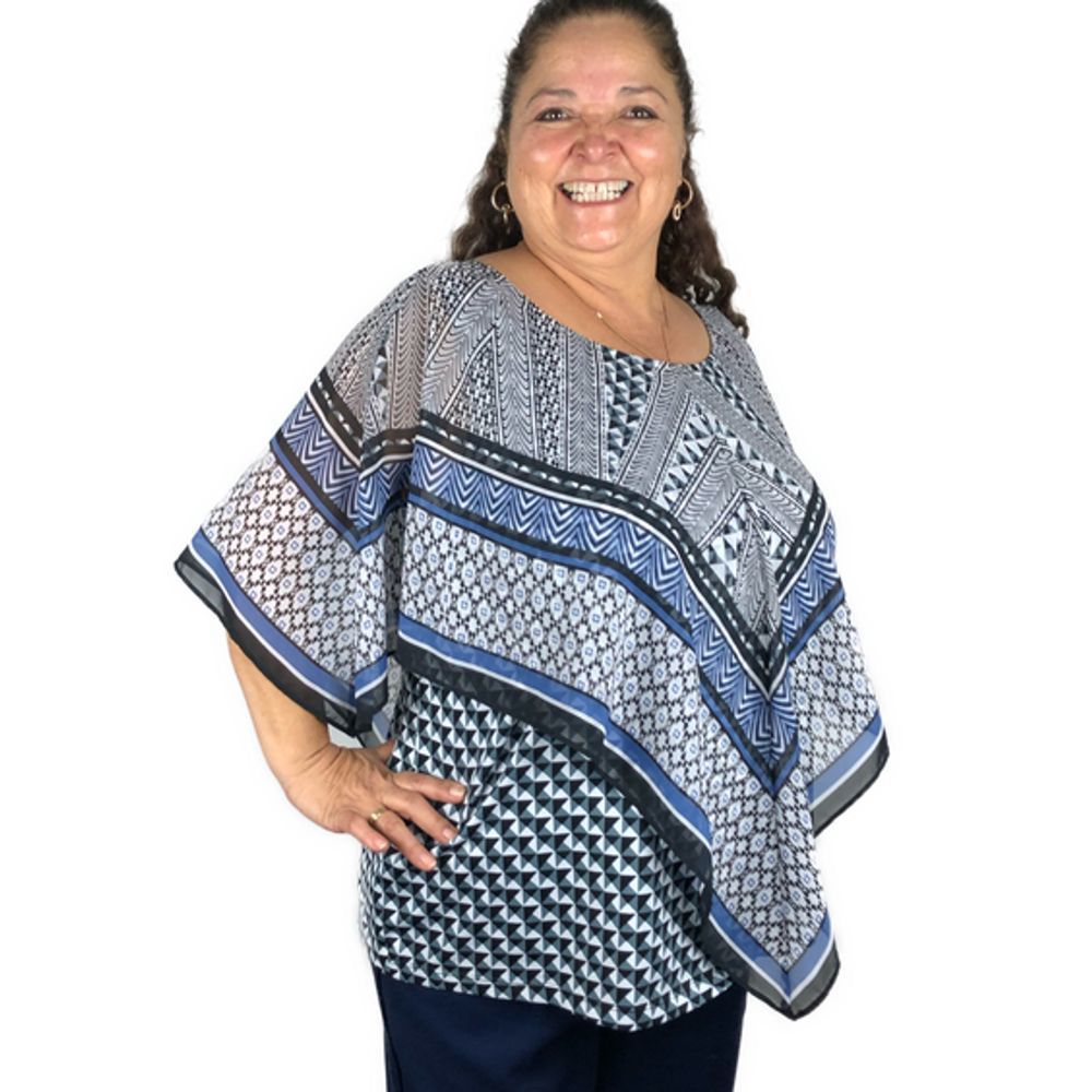 AB studio Womens Poncho Top Size 1X Multicolor Geometrical Mix Pattern Blouse